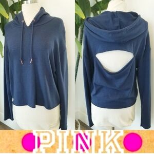 Victoria's Secret PINK Sport Crop Hooded Pullover Sweatshirt Navy Cutout NWT
